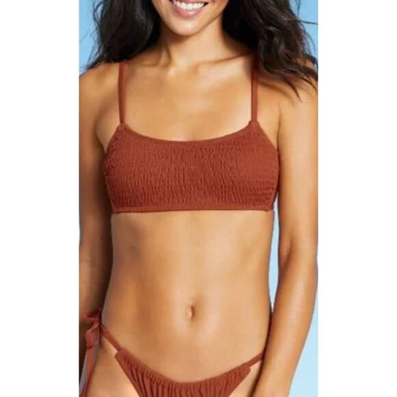 Xhilaration Jrs Smocked Top + High Leg Side Tie String Bikini Bottoms Rust XS - Picture 1 of 10